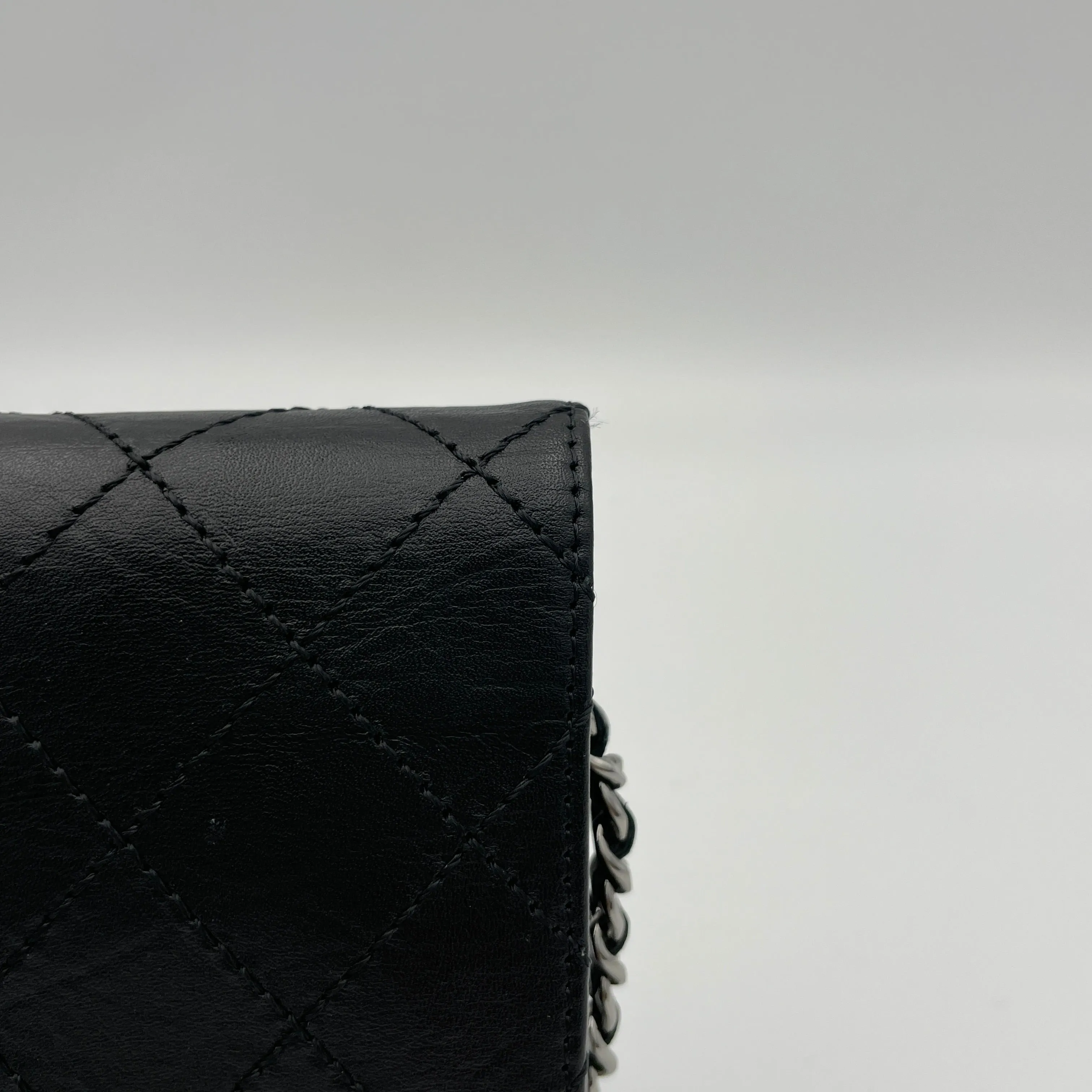 2.55 Black Wallet on Chain in Calfskin, Silver hardware