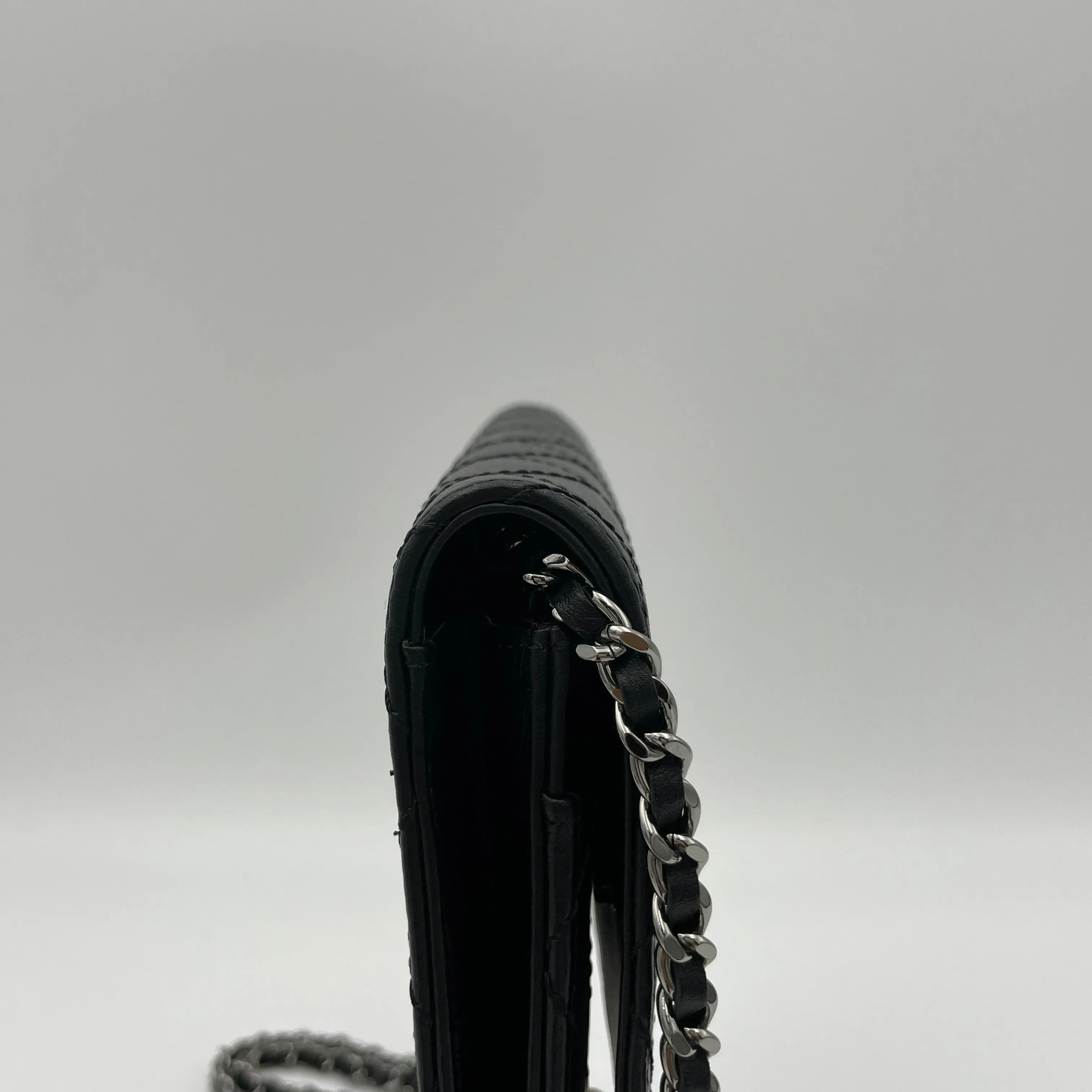 2.55 Black Wallet on Chain in Calfskin, Silver hardware