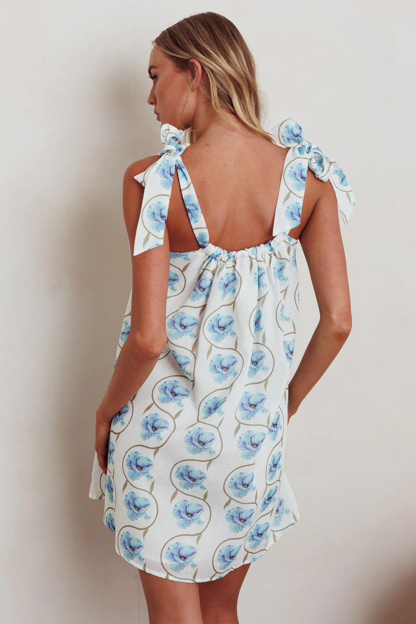 Annalee Tied Shoulder Mini Dress Floral Blue