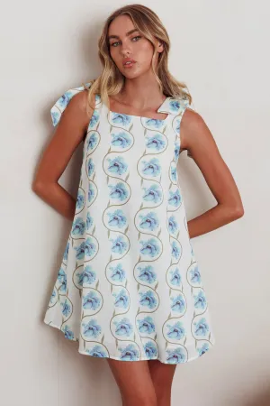 Annalee Tied Shoulder Mini Dress Floral Blue