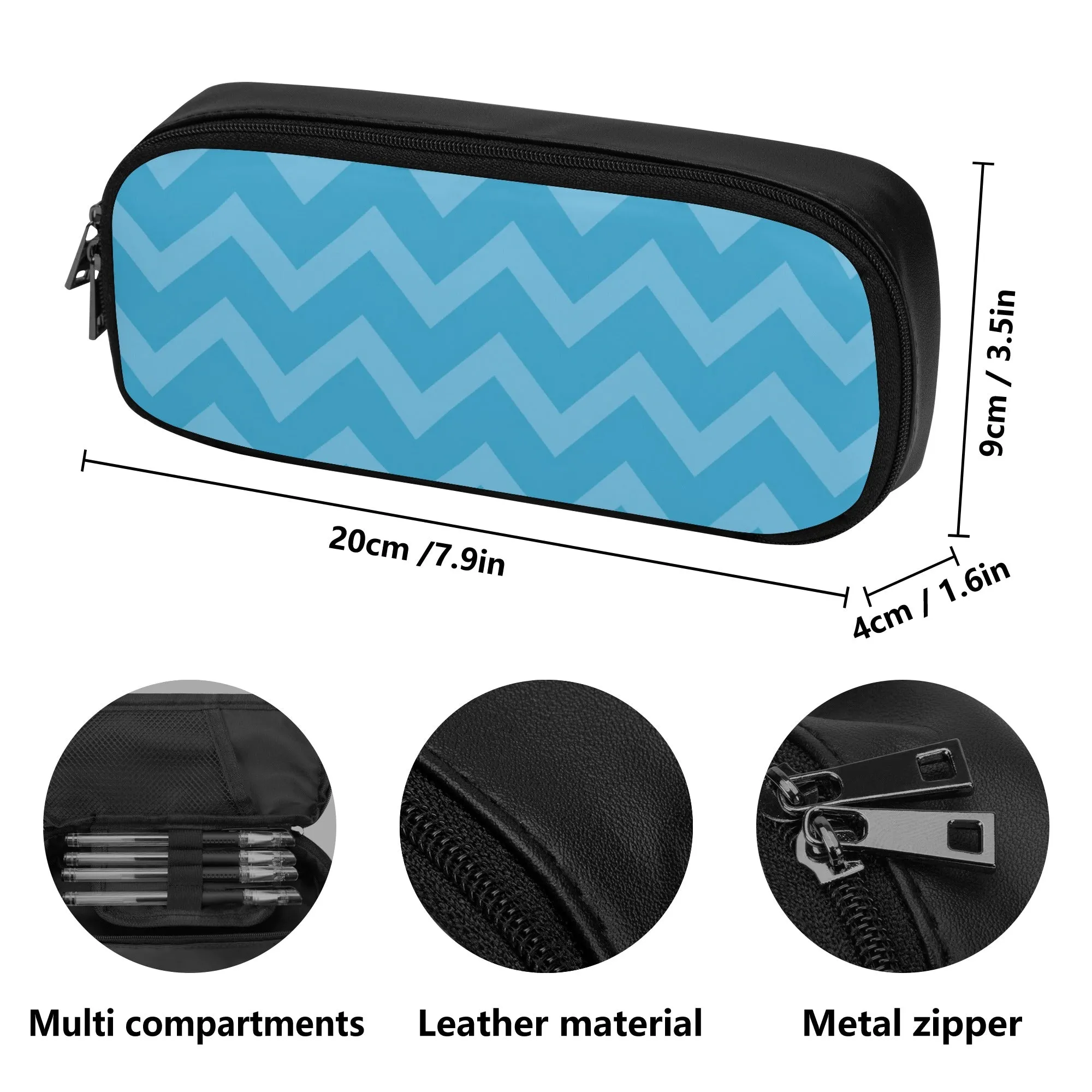 Back to School Supplies: Trendy PU Leather Pencil Case for Tweens & Teens. Anime inspired Blue Pencil case