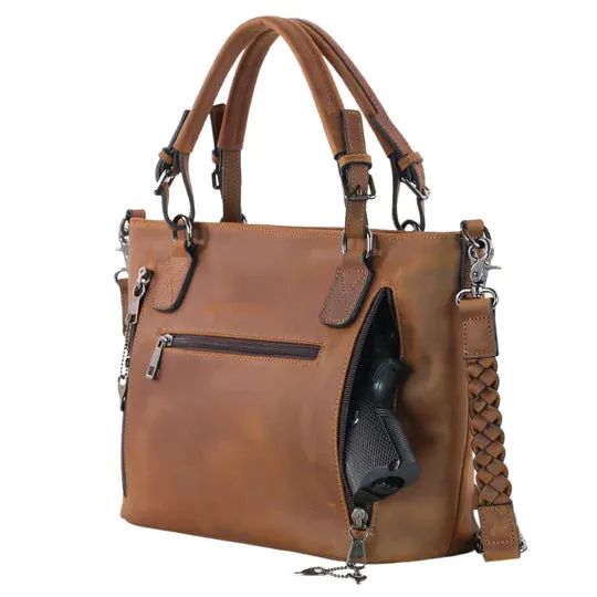 Bailey Lockable Leather Concealed Carry Satchel to Crossbody by Lady Conceal