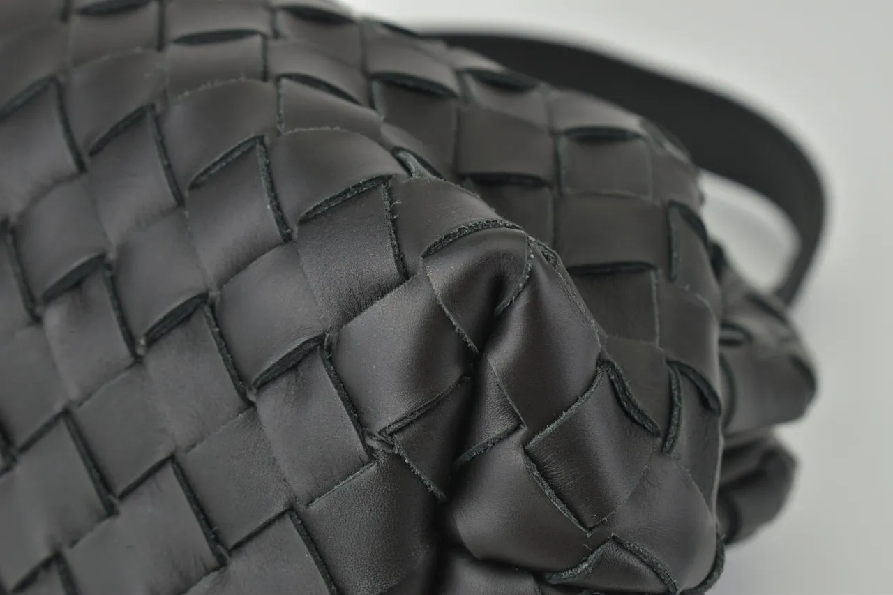 Black Intrecciato Woven Hydrology Messenger Bag