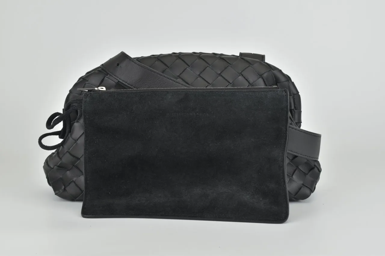 Black Intrecciato Woven Hydrology Messenger Bag