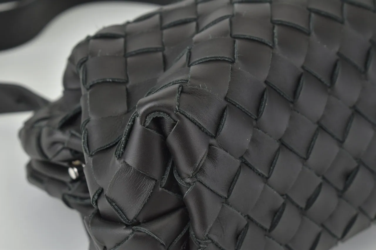 Black Intrecciato Woven Hydrology Messenger Bag