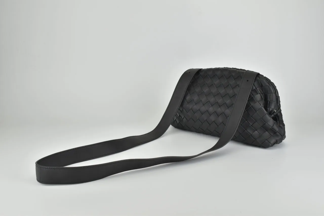 Black Intrecciato Woven Hydrology Messenger Bag