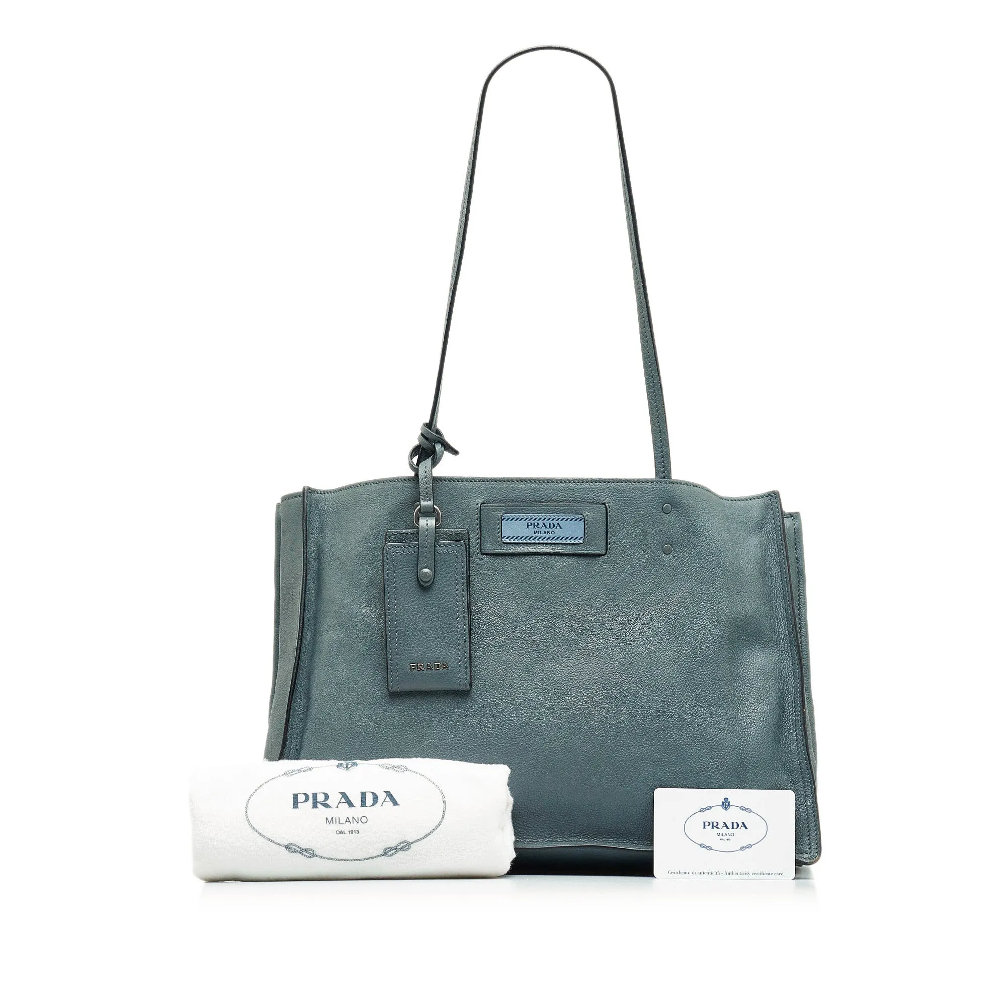 Blue Prada Glace Calf Etiquette Tote