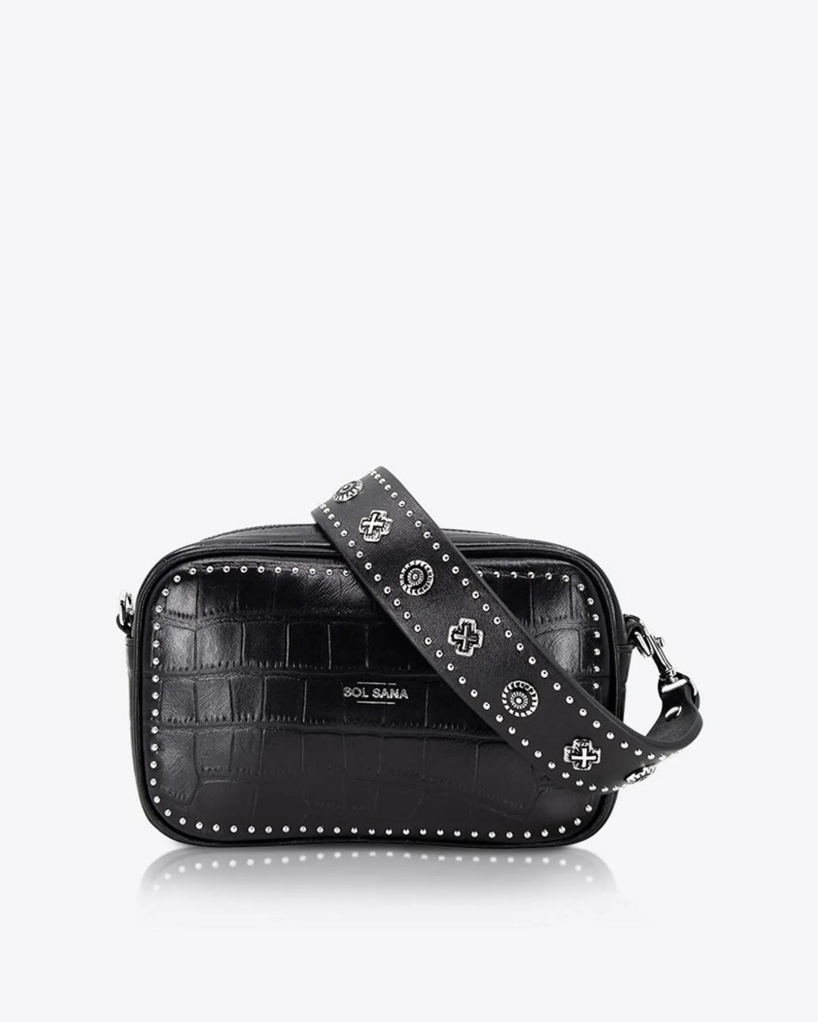 Camera Bag Black Croc/Silver