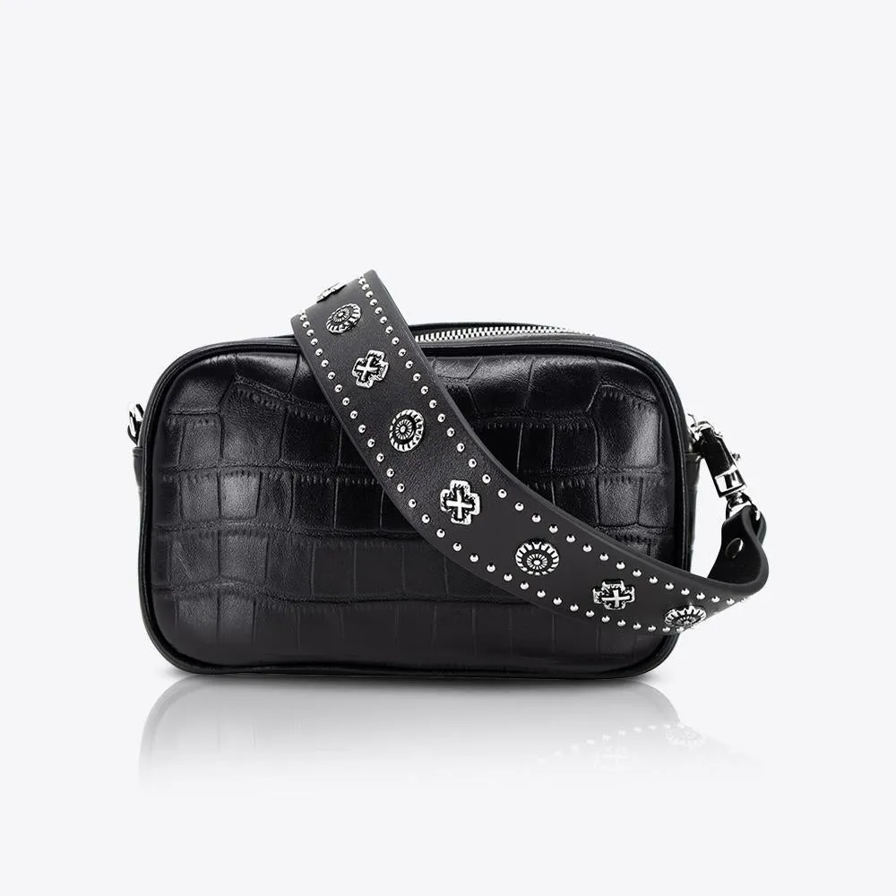 Camera Bag Black Croc/Silver