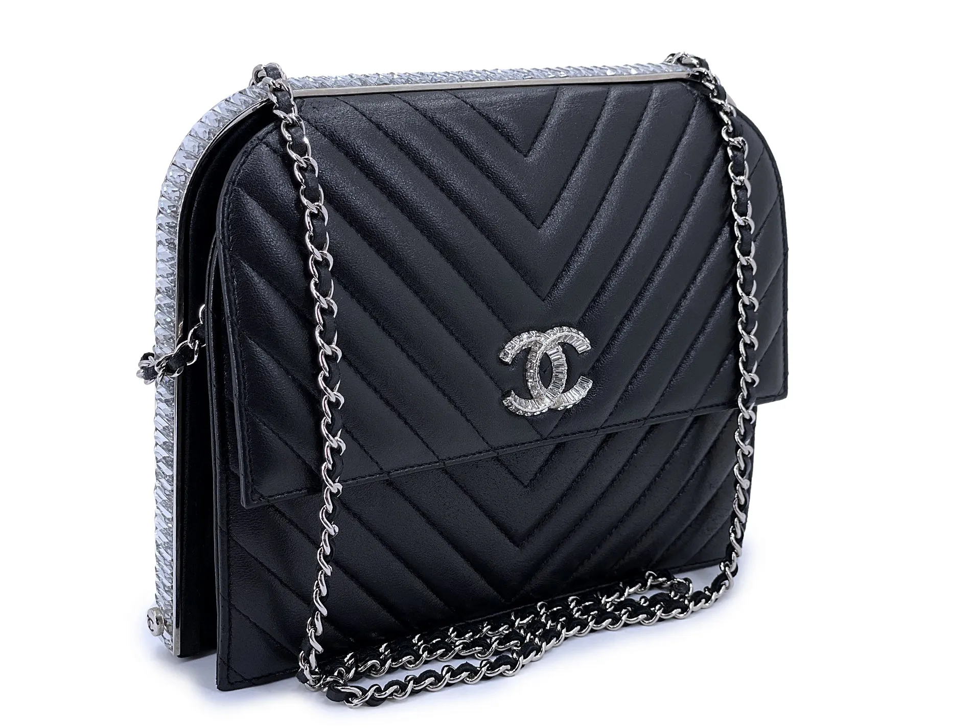 Chanel 15C Paris Dubai Clutch on Chain Baguette Crystal Black SHW MQY