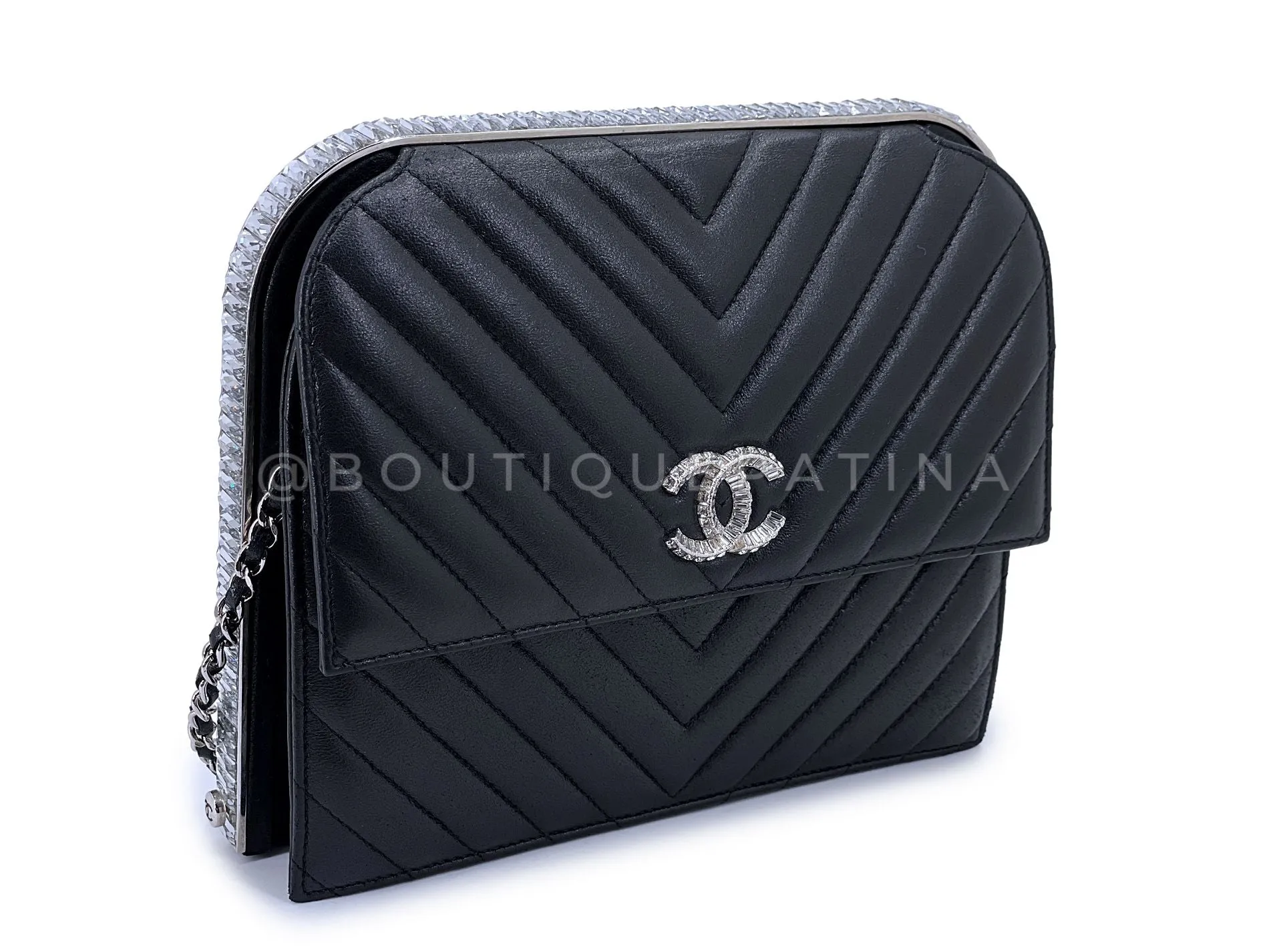 Chanel 15C Paris Dubai Clutch on Chain Baguette Crystal Black SHW MQY