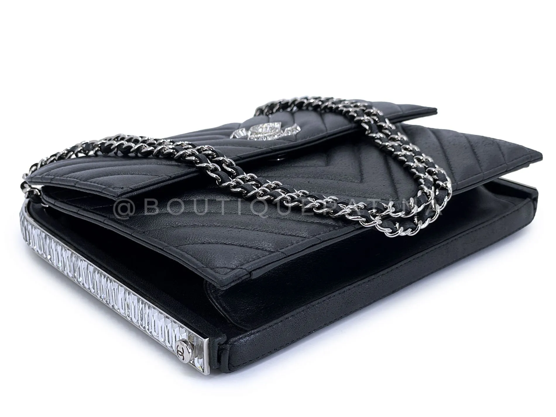 Chanel 15C Paris Dubai Clutch on Chain Baguette Crystal Black SHW MQY