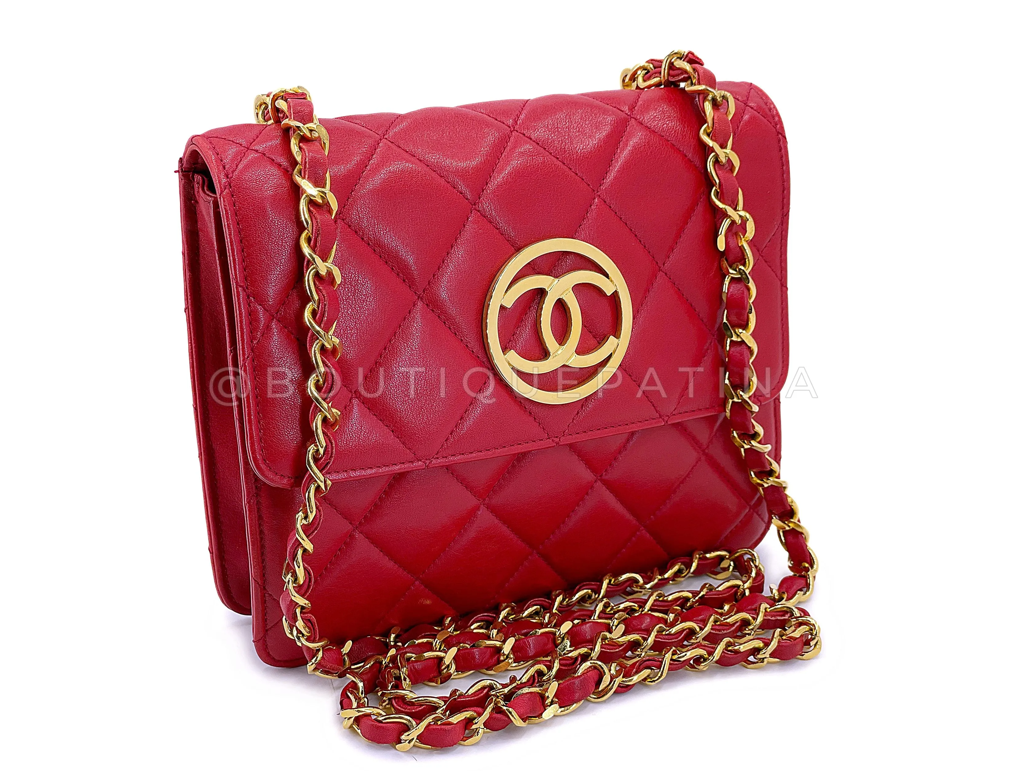 Chanel 1991 Vintage Red Encircled CC Mini Flap Bag 24k GHW