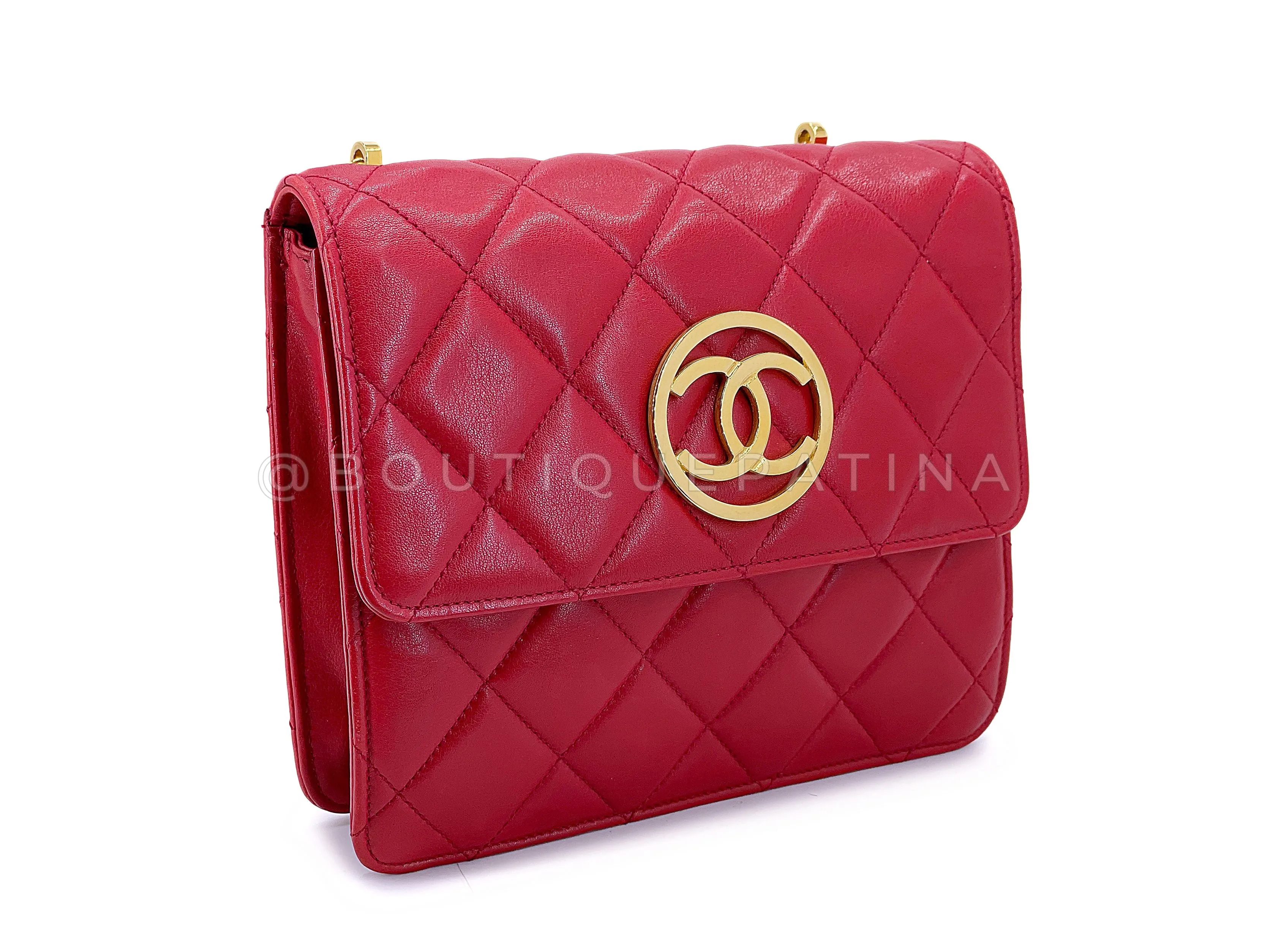 Chanel 1991 Vintage Red Encircled CC Mini Flap Bag 24k GHW