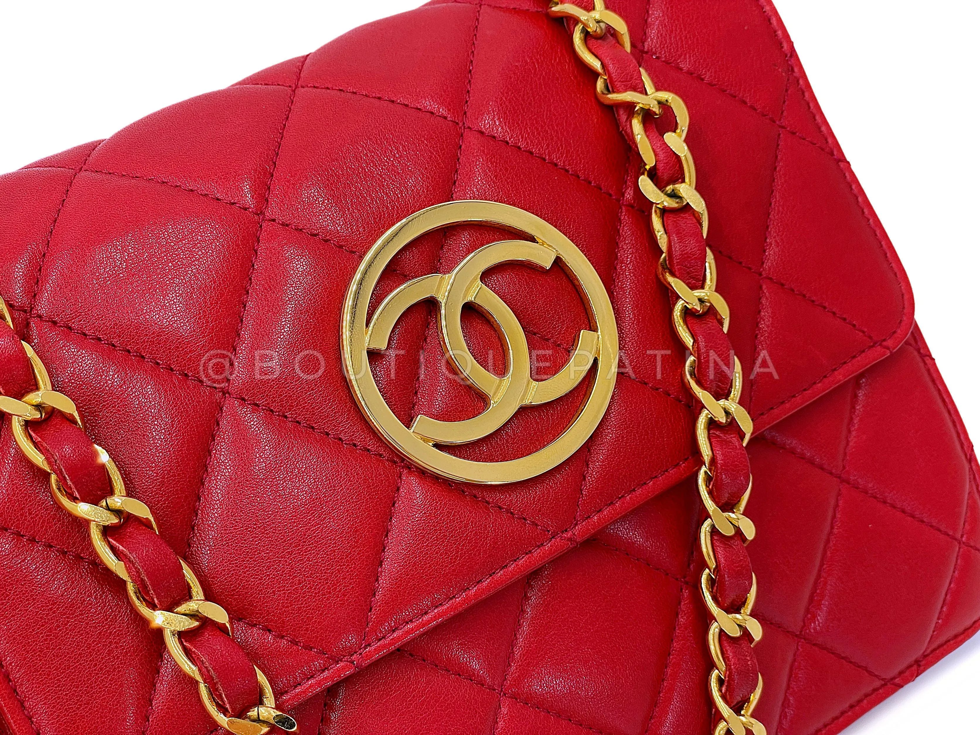 Chanel 1991 Vintage Red Encircled CC Mini Flap Bag 24k GHW