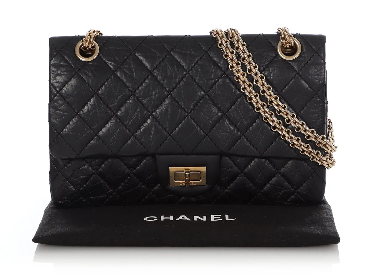 Chanel Black Quilted Distressed Lambskin 2.55 Anniversary Reissue 225