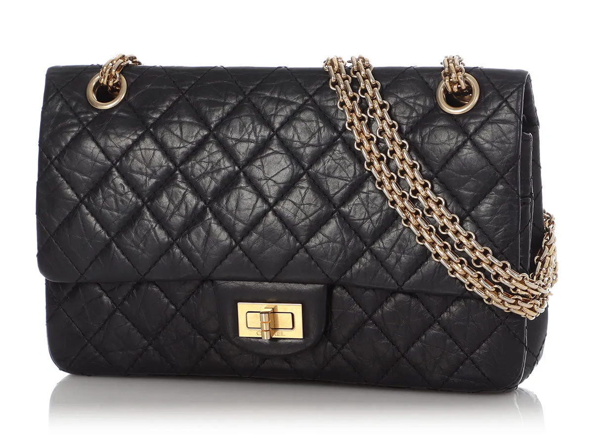 Chanel Black Quilted Distressed Lambskin 2.55 Anniversary Reissue 225