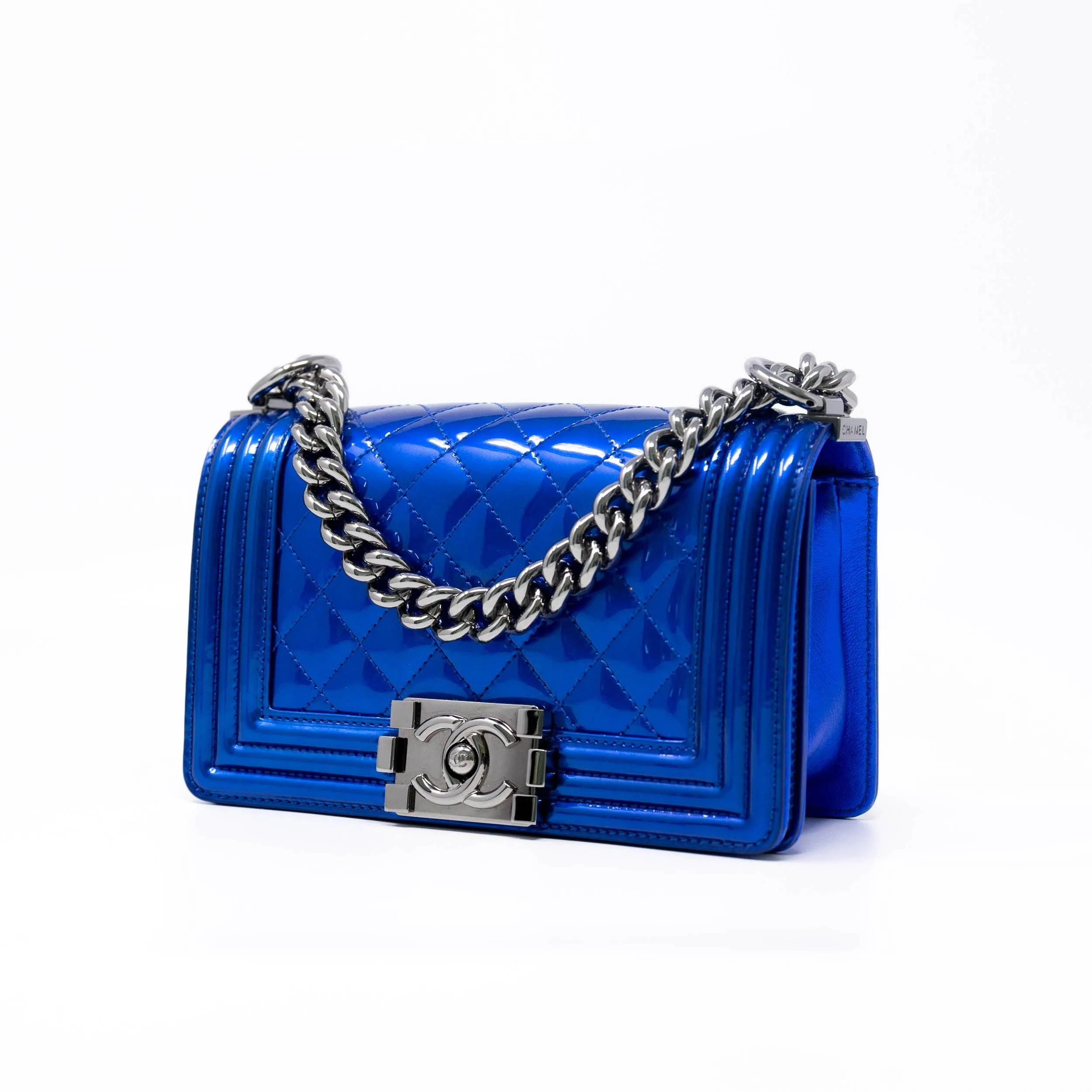 Chanel Blue Patent Small Boy Bag