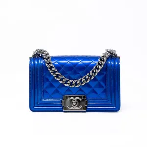 Chanel Blue Patent Small Boy Bag