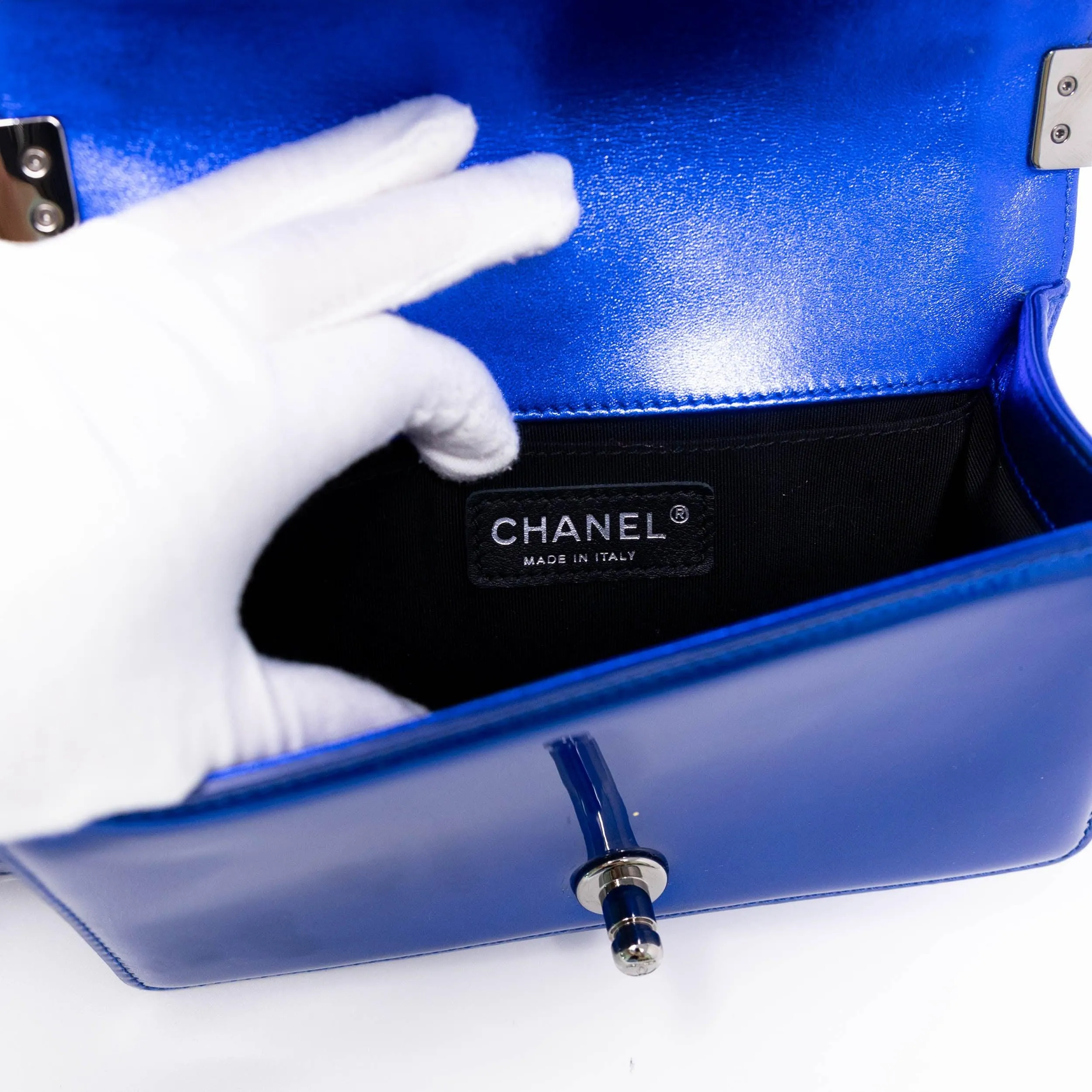 Chanel Blue Patent Small Boy Bag