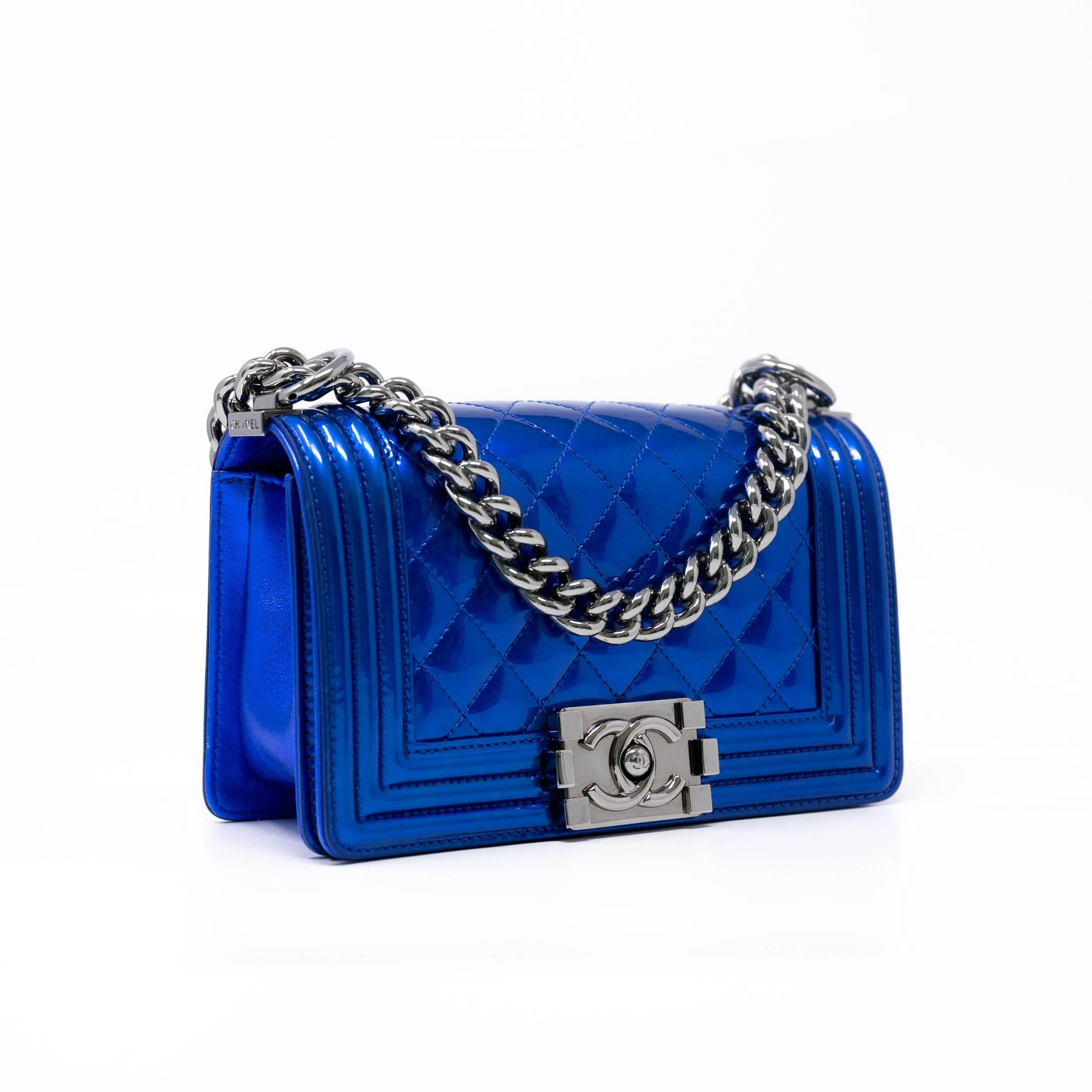 Chanel Blue Patent Small Boy Bag