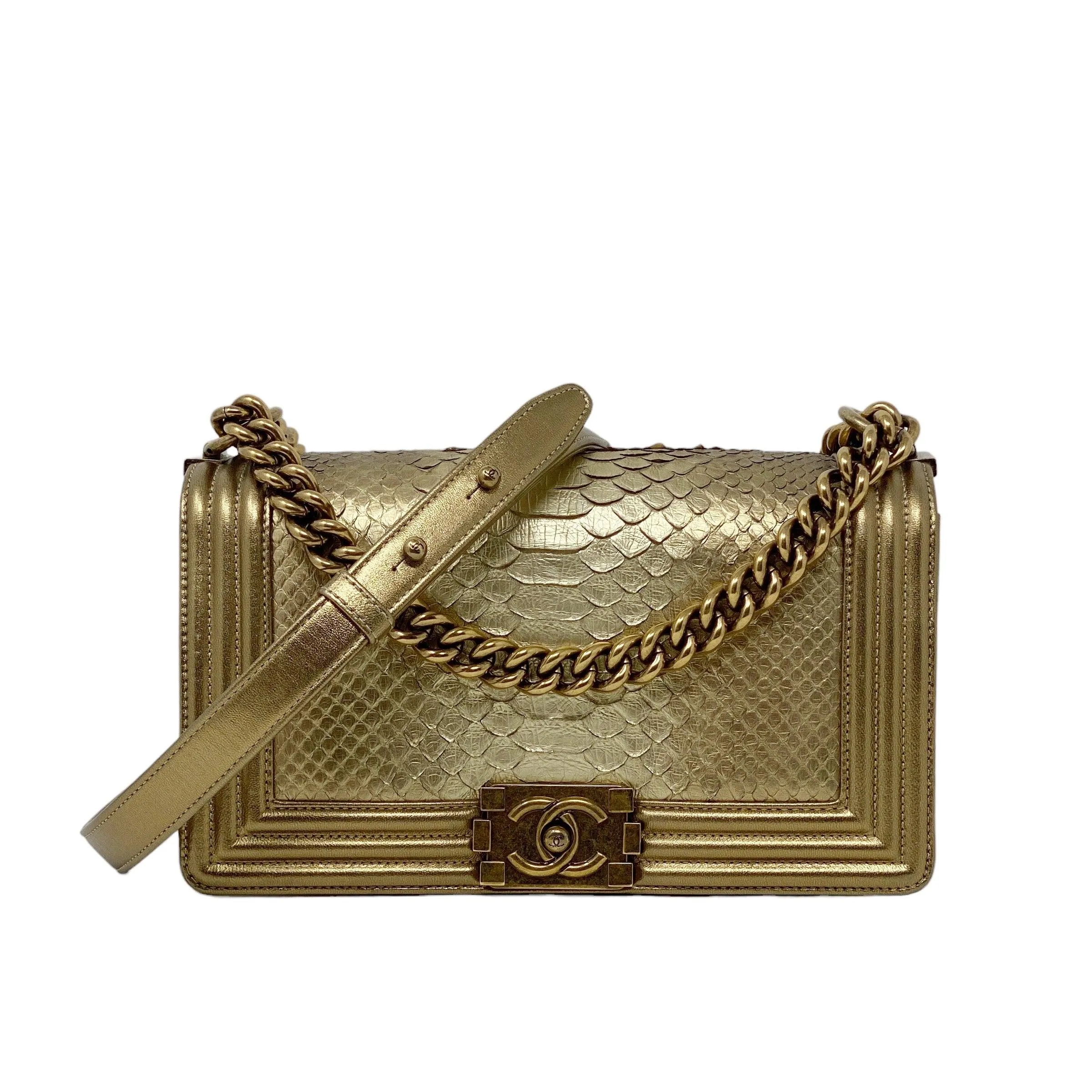 Chanel Gold Python Medium Boy Bag