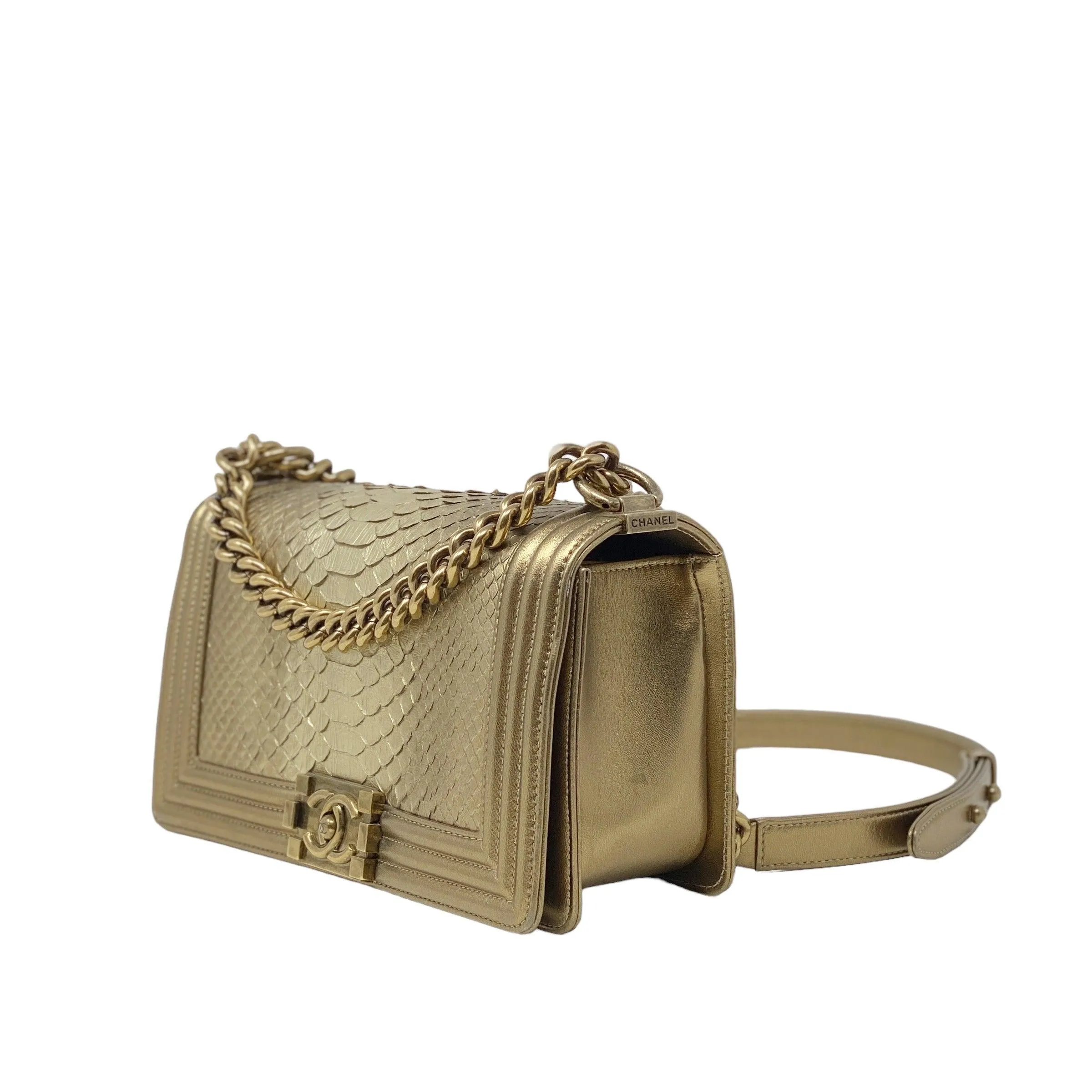 Chanel Gold Python Medium Boy Bag