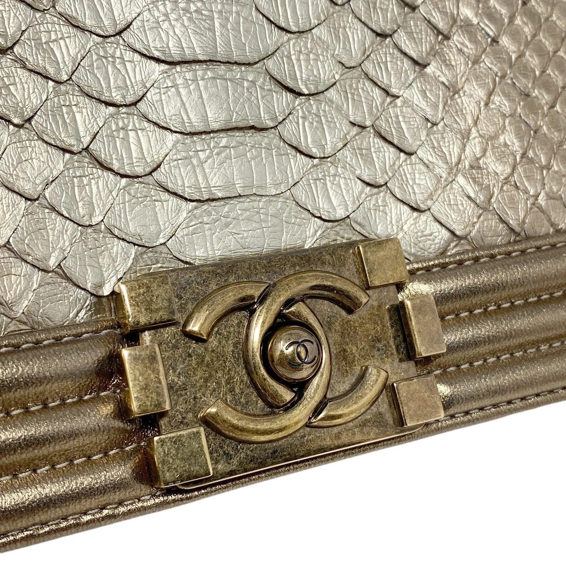 Chanel Gold Python Medium Boy Bag