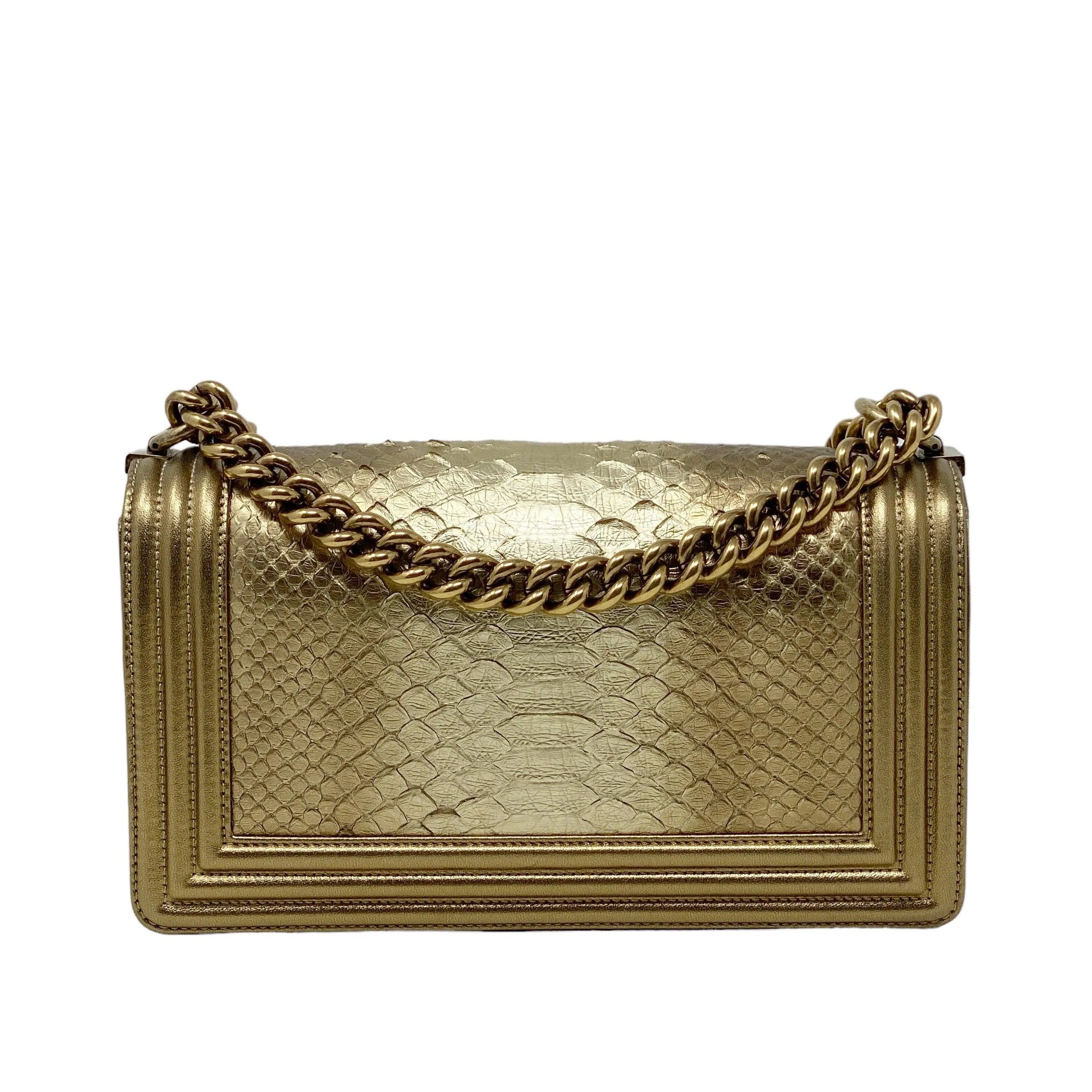 Chanel Gold Python Medium Boy Bag