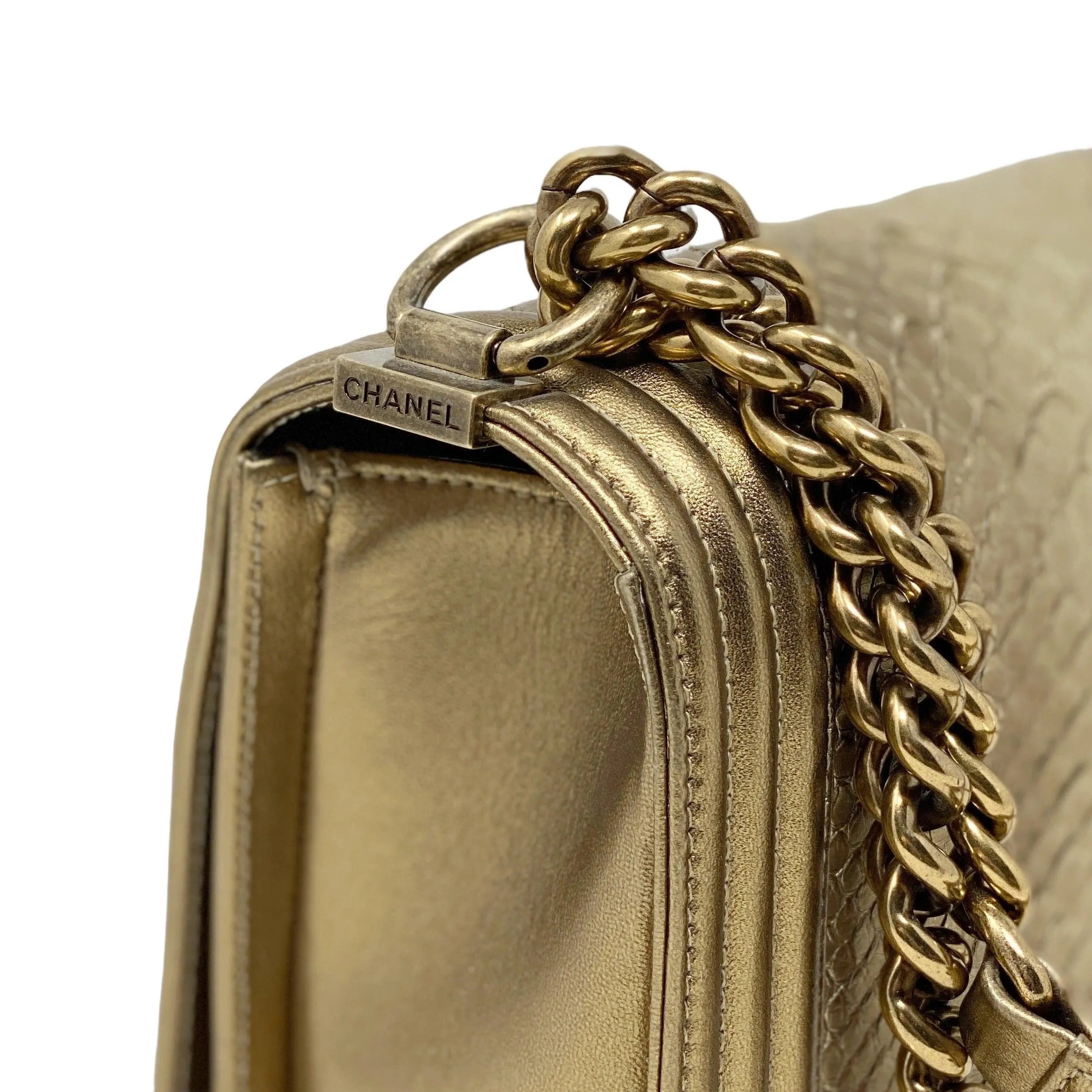 Chanel Gold Python Medium Boy Bag