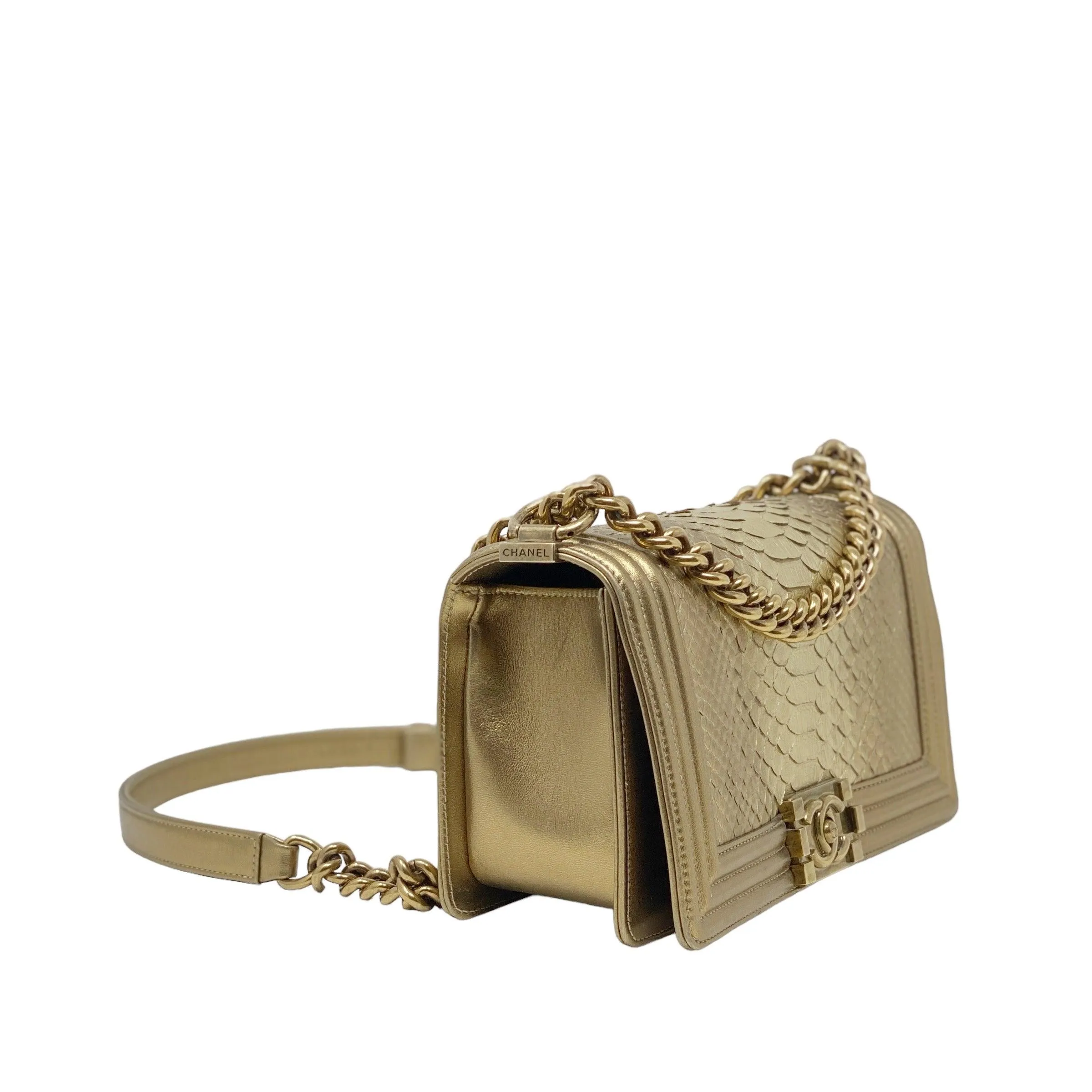 Chanel Gold Python Medium Boy Bag