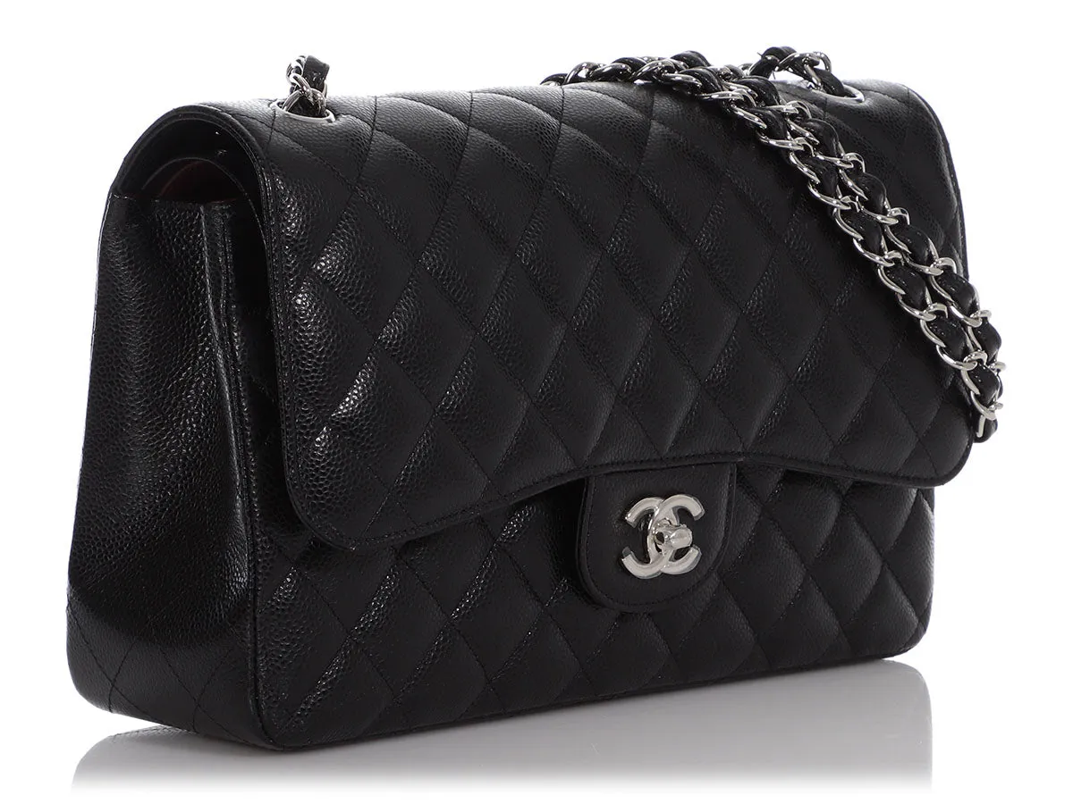 Chanel Jumbo Black Quilted Caviar Classic Double Flap