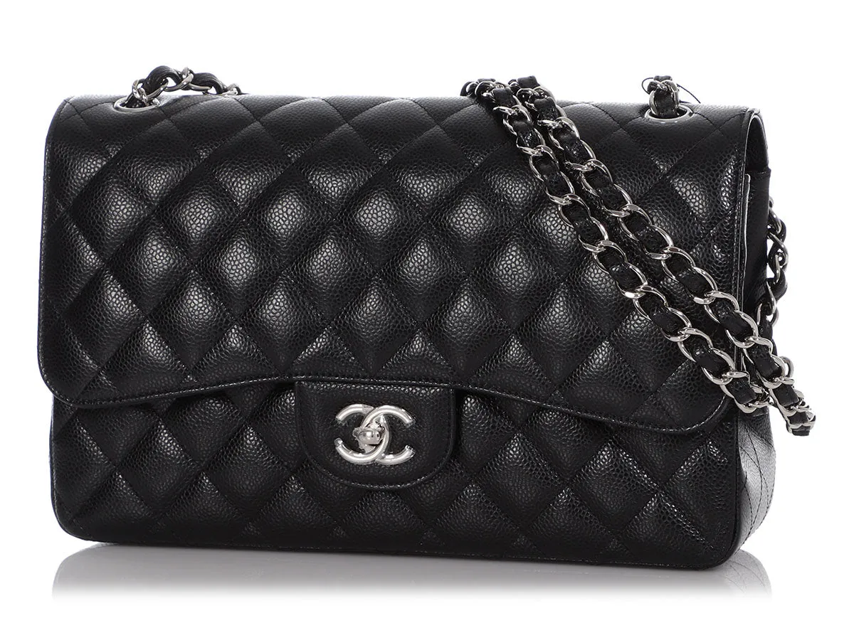 Chanel Jumbo Black Quilted Caviar Classic Double Flap