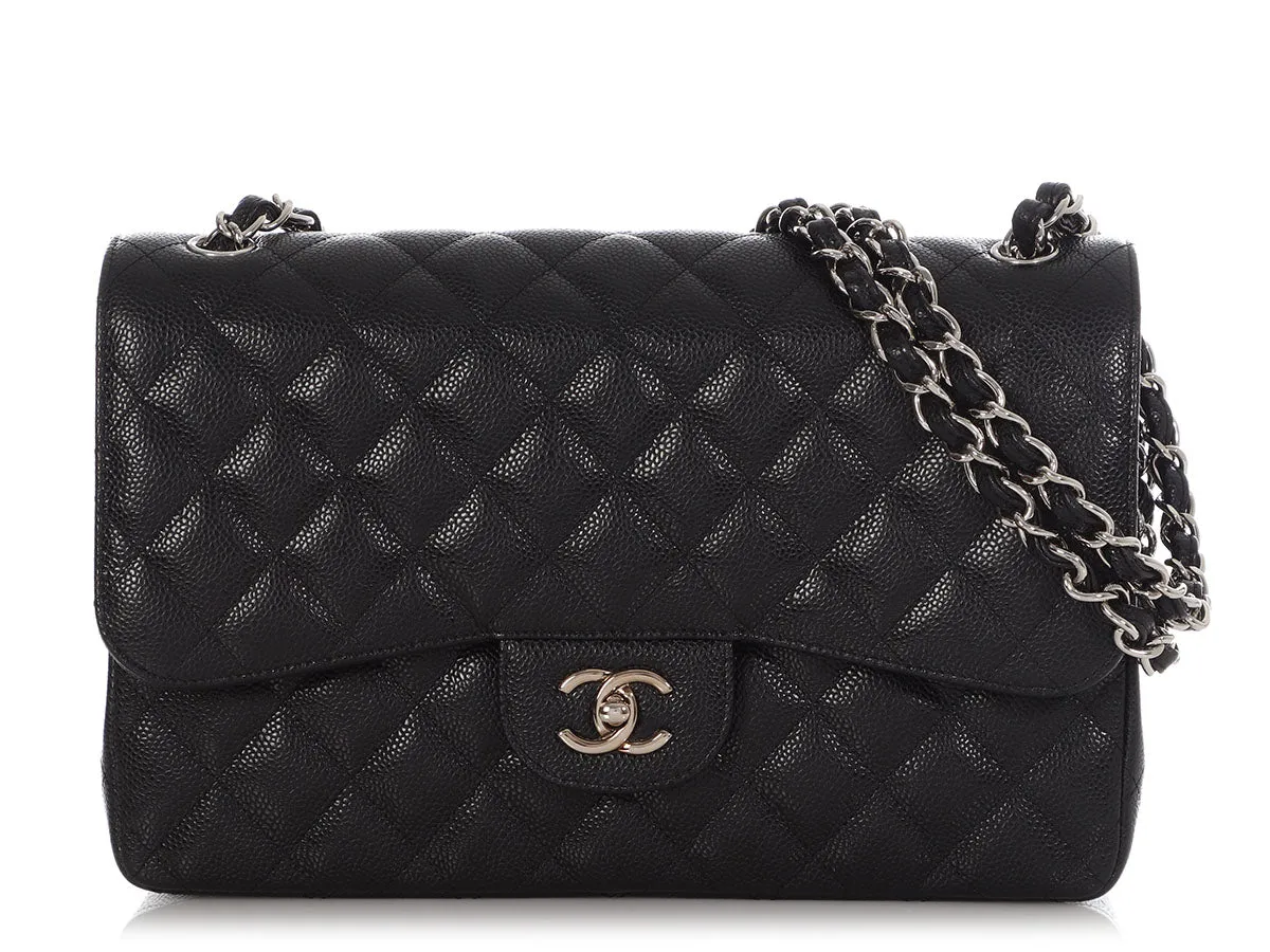 Chanel Jumbo Black Quilted Caviar Classic Double Flap