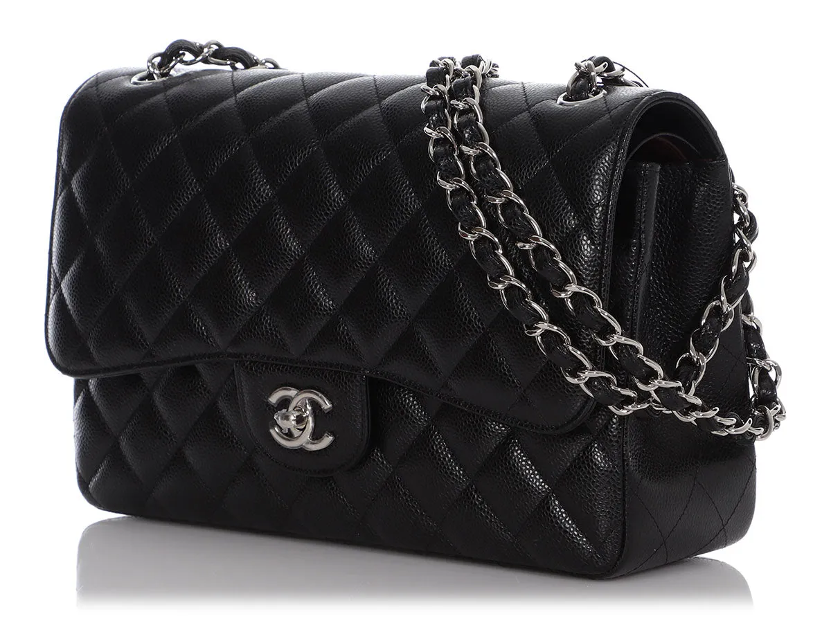 Chanel Jumbo Black Quilted Caviar Classic Double Flap