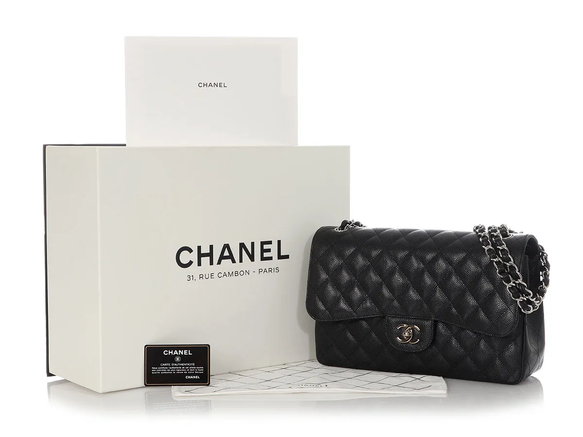 Chanel Jumbo Black Quilted Caviar Classic Double Flap