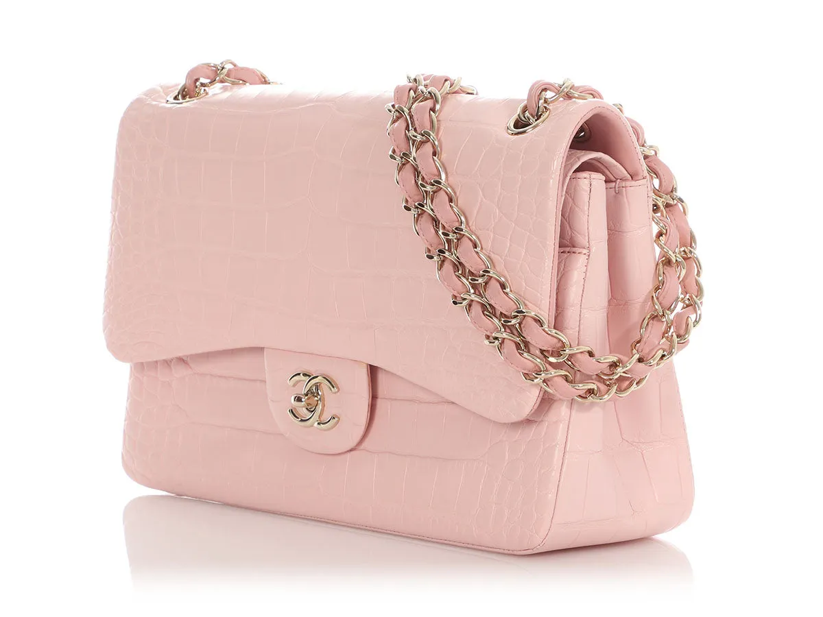 Chanel Jumbo Light Pink Matte Alligator Classic Double Flap