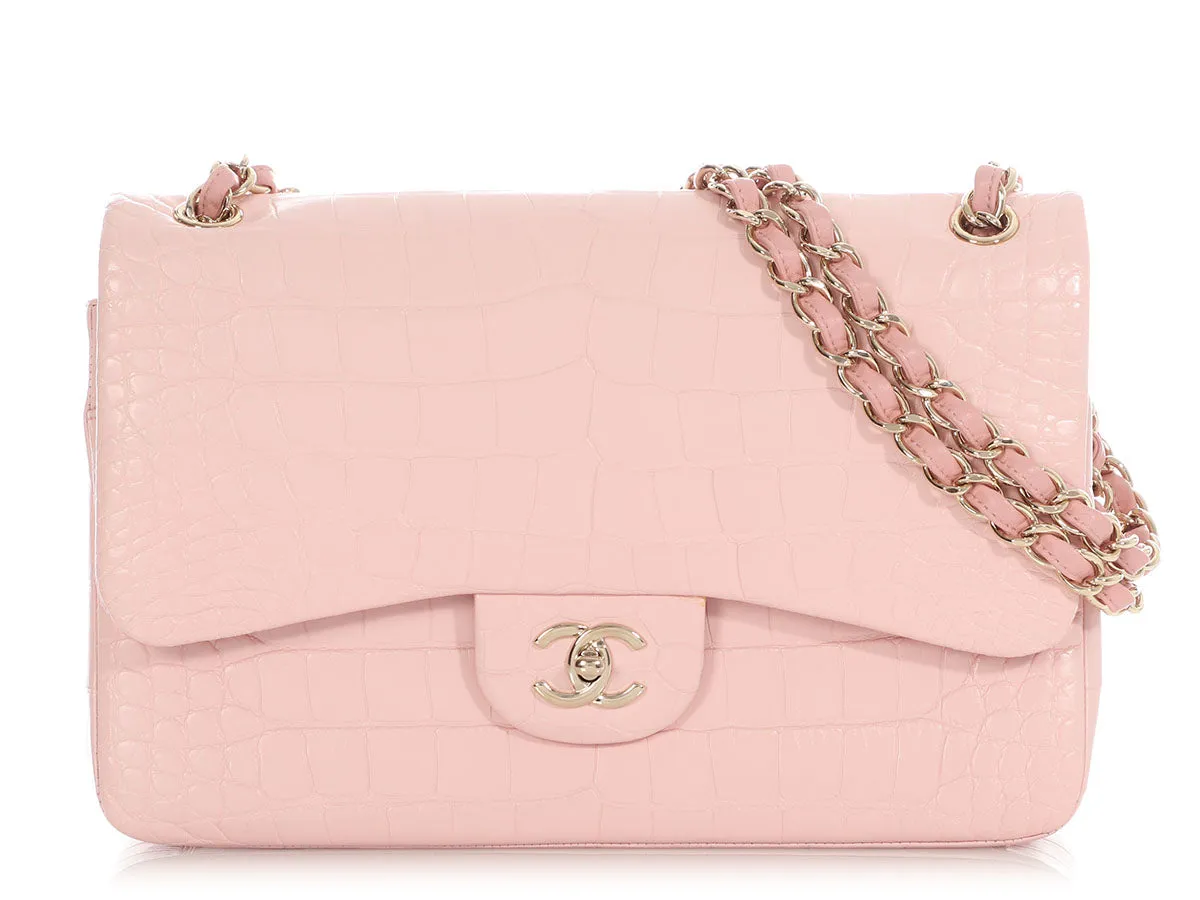 Chanel Jumbo Light Pink Matte Alligator Classic Double Flap