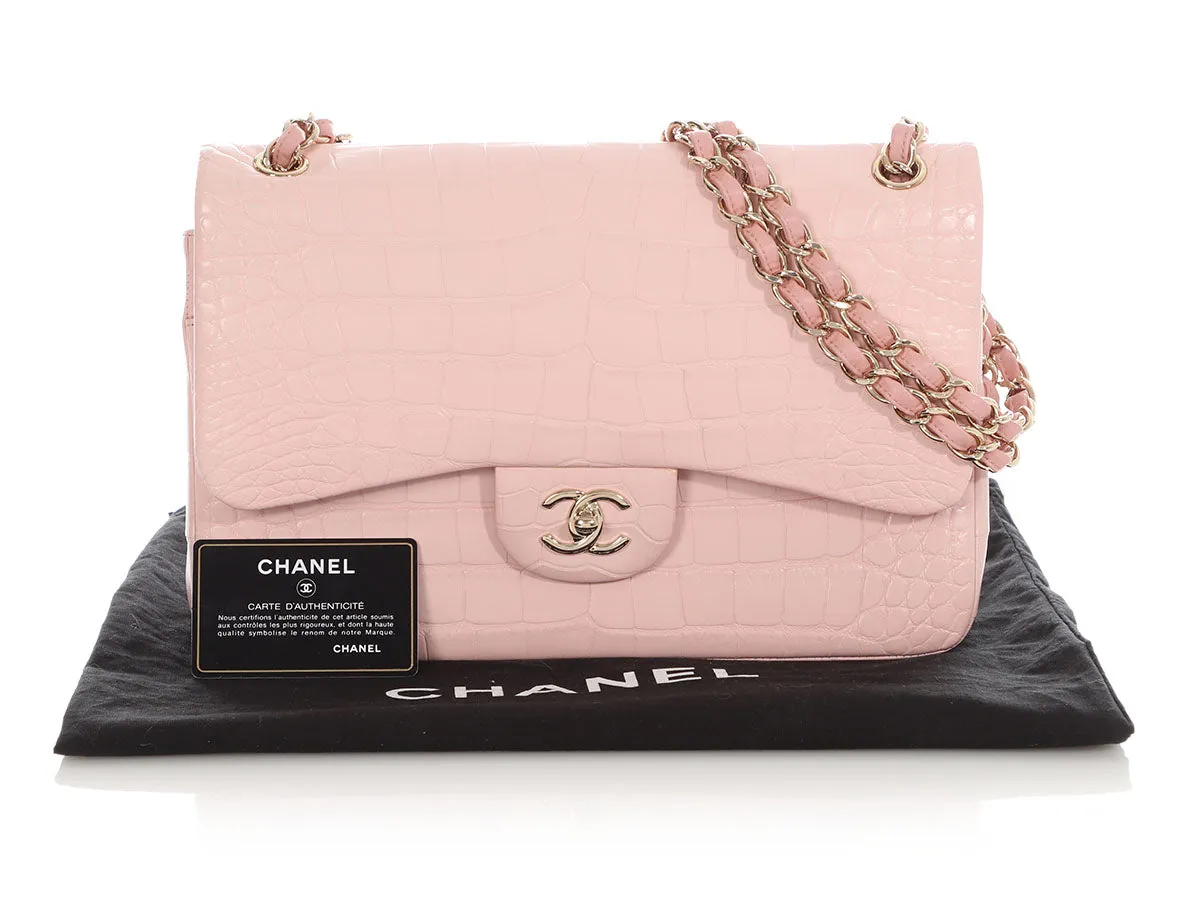 Chanel Jumbo Light Pink Matte Alligator Classic Double Flap