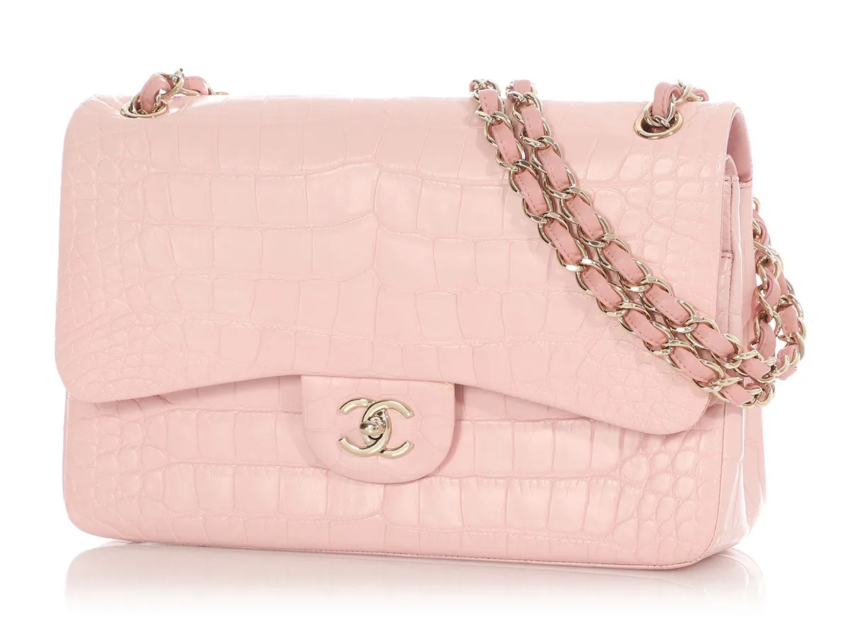 Chanel Jumbo Light Pink Matte Alligator Classic Double Flap