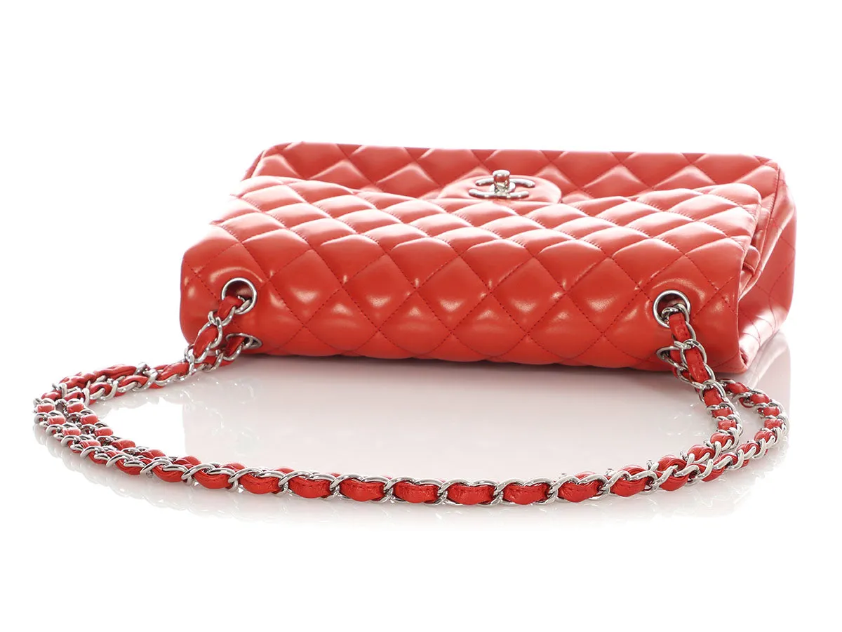 Chanel Jumbo Red-Orange Quilted Lambskin Classic Double Flap