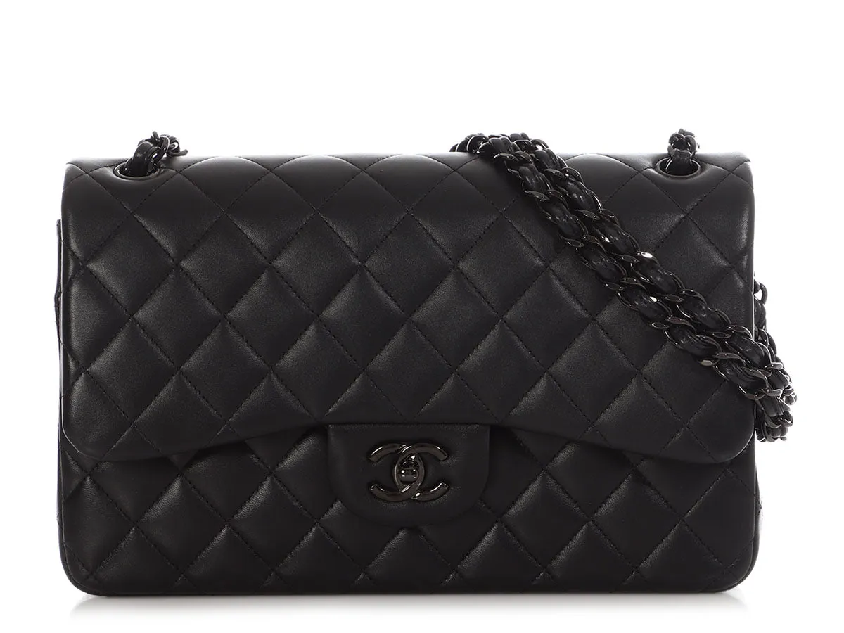 Chanel Jumbo So Black Quilted Lambskin Classic Double Flap