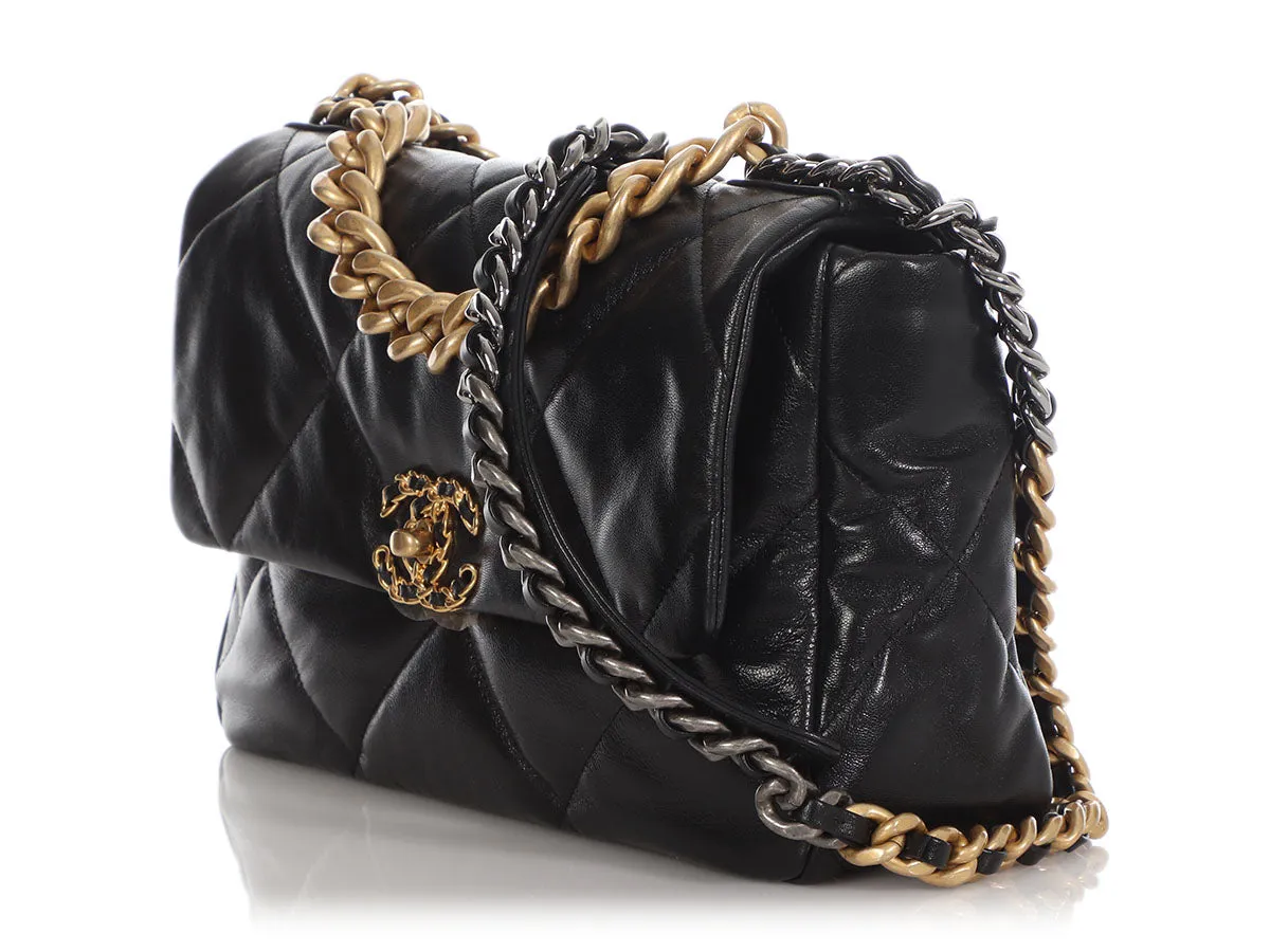 Chanel Large Black Quilted Goatskin 19 Flap