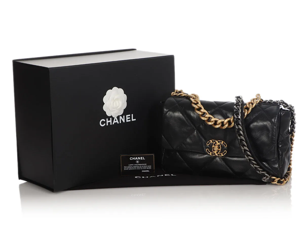 Chanel Large Black Quilted Goatskin 19 Flap