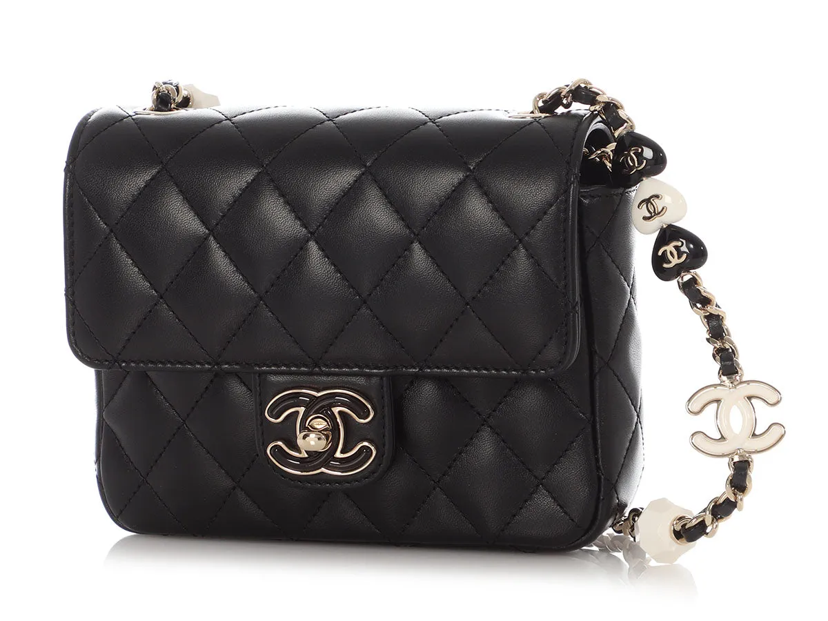 Chanel Mini Black Quilted Lambskin Heart Charms Flap