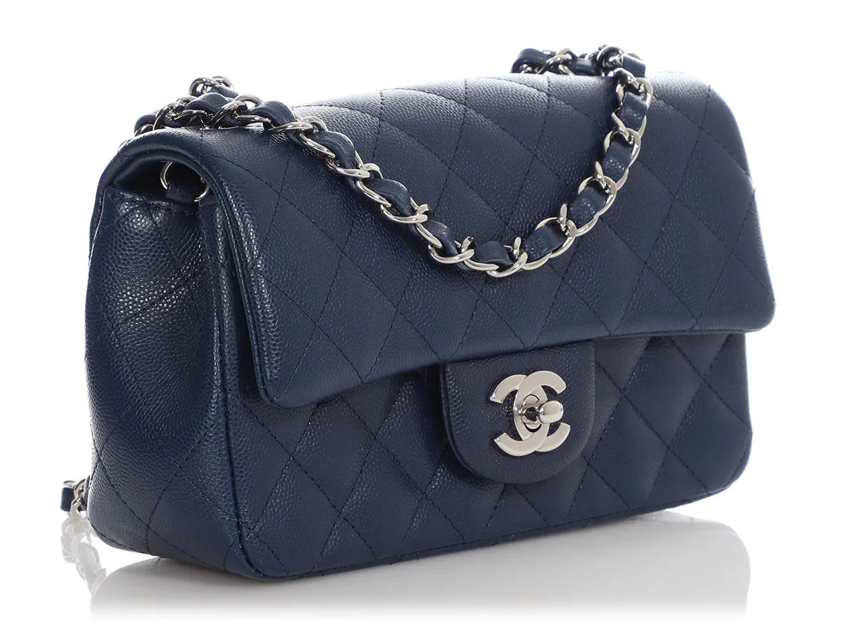 Chanel Mini Navy Quilted Caviar Rectangular Classic