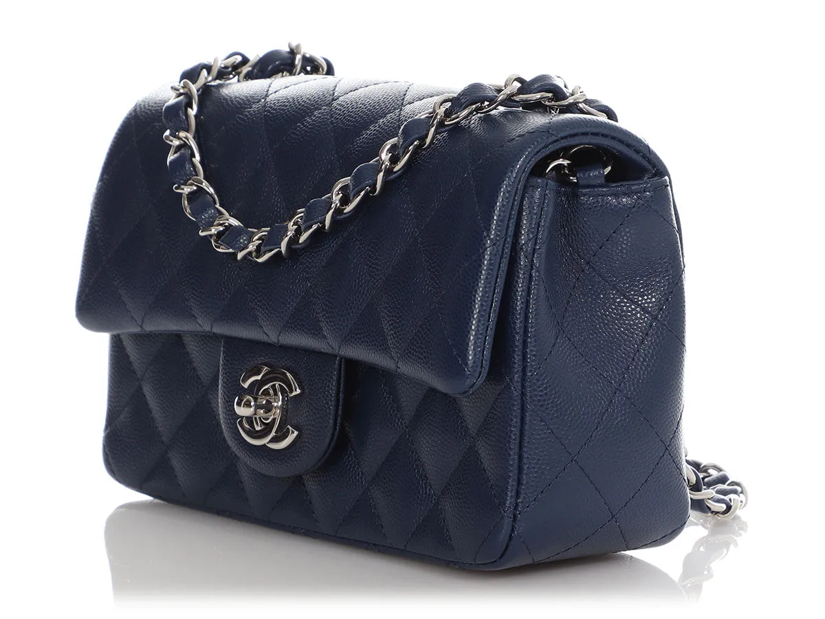 Chanel Mini Navy Quilted Caviar Rectangular Classic