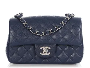 Chanel Mini Navy Quilted Caviar Rectangular Classic