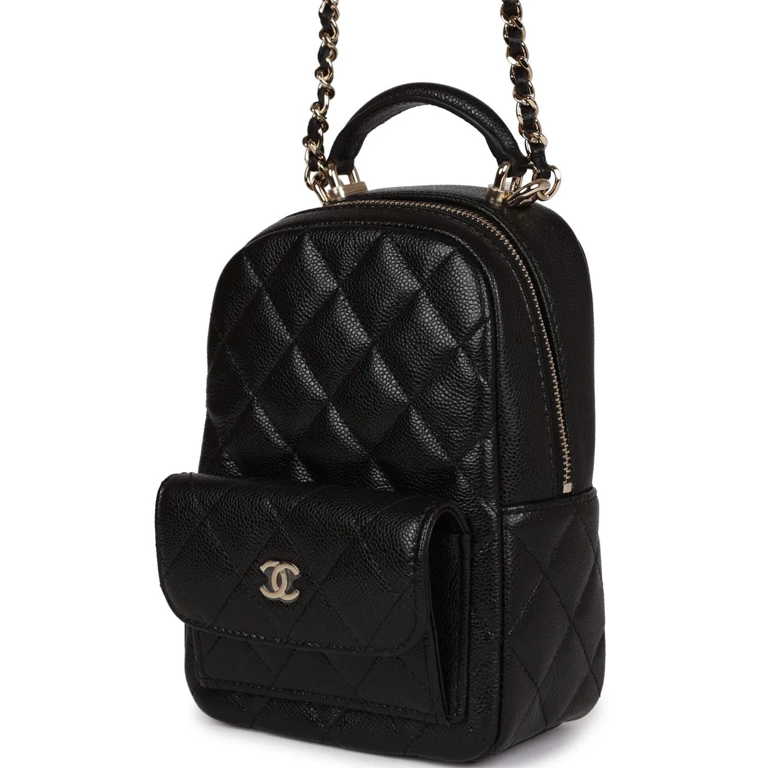 Chanel Mini Phone Holder Backpack Black Caviar Light Gold Hardware