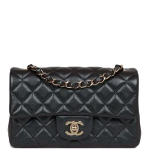 Chanel Mini Rectangular Flap Bag Black Metallic Lambskin Light Gold Hardware